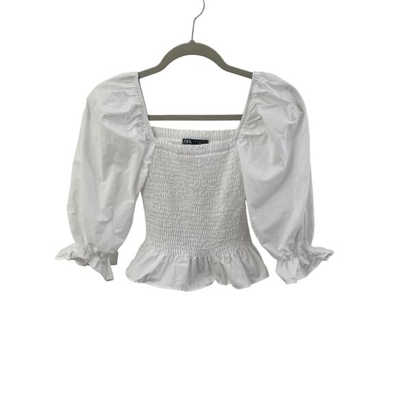 Zara Crop Top Elastic Bodice Puff 3/4 Sleeve -SZ‎ Small - Picture 1 of 3